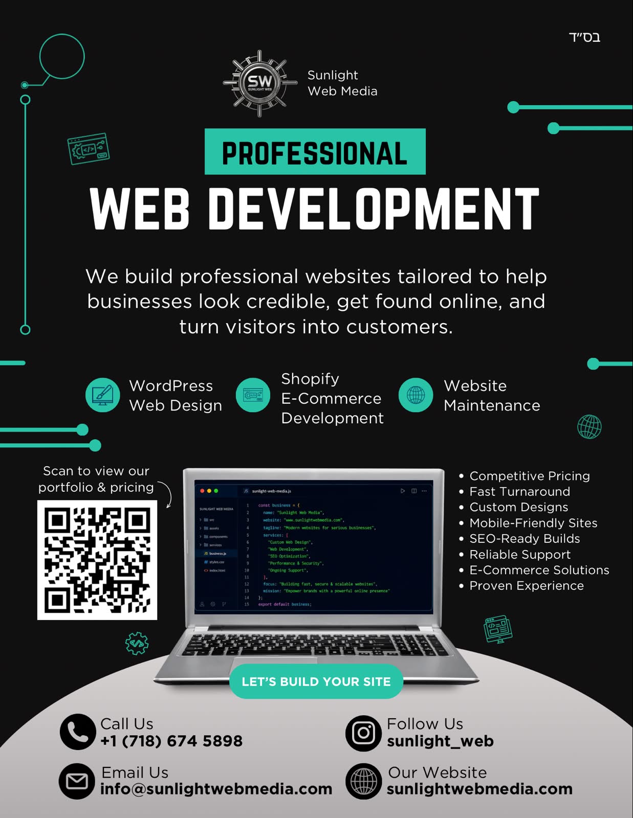 Need a professional website for your business? Sunlight Web Media builds clean, mobile-friendly websites and Shopify stores designed to help your business grow online and bring in more customers. Scan the QR code or tap the business info link below to view our portfolio and pricing, or message us on WhatsApp to get started. 📞 (718) 674-5898 🌐 sunlightwebmedia.com Business Info: https://sunlightwebmedia.com/card-83n/ 📲 WhatsApp: https://wa.me/17186745898?text=Hi%2C%20I%27m%20interested%20in%20a%20website%20for%20my%20business.%20Can%20you%20send%20me%20more%20information%3F